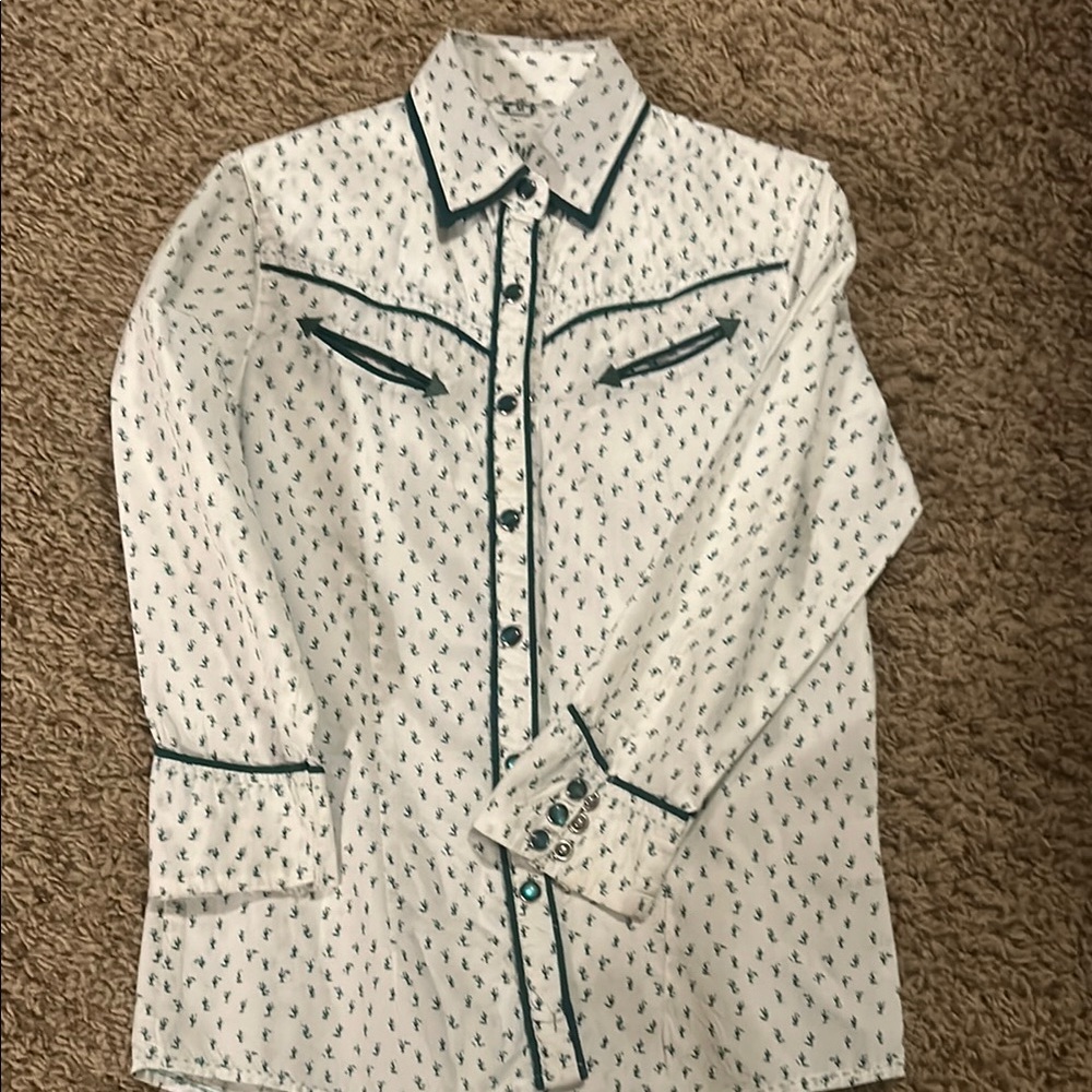 White and Green Cactus Patterned Kids Shirt